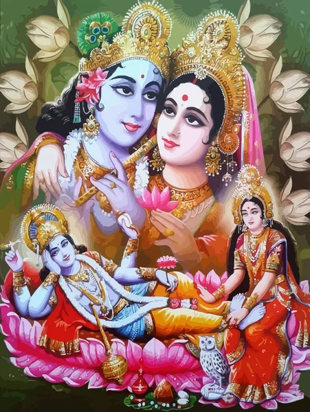Lord Vishnu Dame Lakshmi Frau Lotusblume Wohlstand Hinduismus Mythologie Illustration — Stockfoto