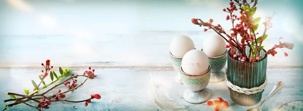 Pascua Bodegón Escena Del Desayuno Decoración Estilo Vintage Con Huevos — Foto de Stock