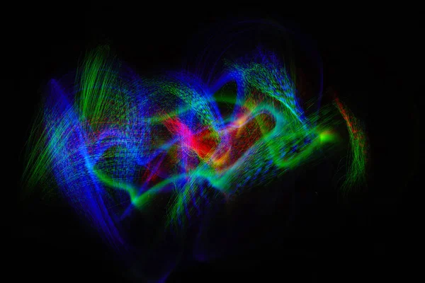 Оптичне Волокно Створює Темряві Кольорові Світлові Сліди Повітрі — стокове фото