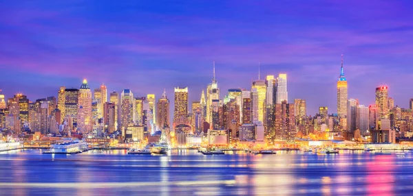 Panoramautsikt Över Manhattan Midtown Från New Jersey Skymningen New York — Stockfoto
