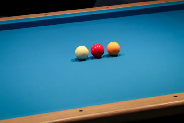 stock image Scenes from billiards, colorful numbered balls on tables and other utensils