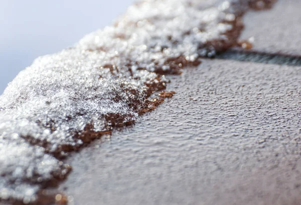 Κρύσταλλοι Χιονιού Κοντά Λεπτομέρεια Χειμώνα Μαλακή Εστίαση — Φωτογραφία Αρχείου
