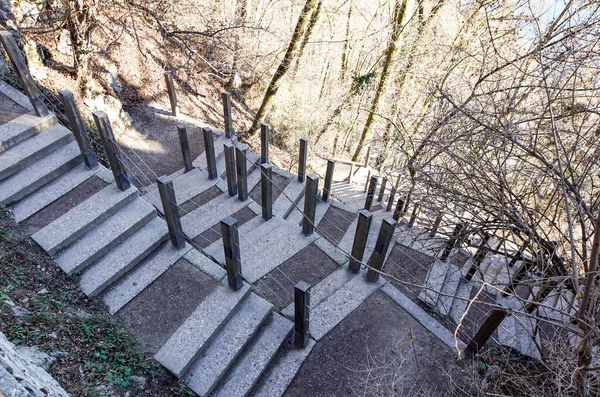Каменная Лестница Склоне Горы Деревянными Перилами — стоковое фото