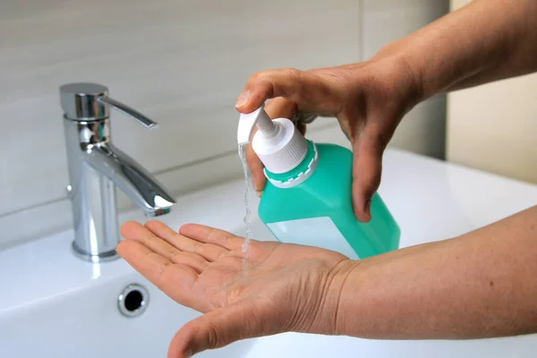 Woman Washing Hands Soap Bathroom — Stock Photo, Image