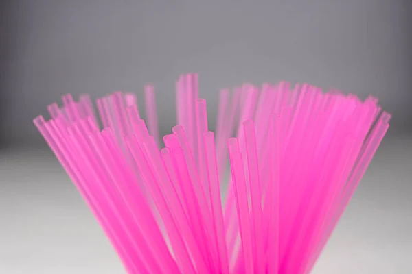 Pink Plastic Straws Use Soft Drinks Juices Alcoholic Combinations — Stock Photo, Image