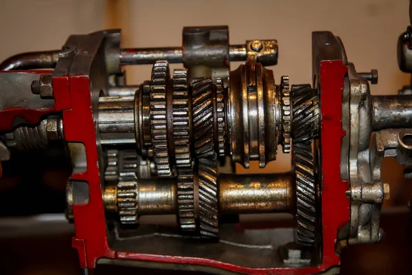 Detailní Pohled Převodovky Čtyřtaktní Motor Válcem Spojovací Tyčí Pístem — Stock fotografie