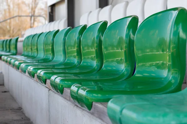 Empty Seats Sports Stadium Green White — Stock Photo, Image