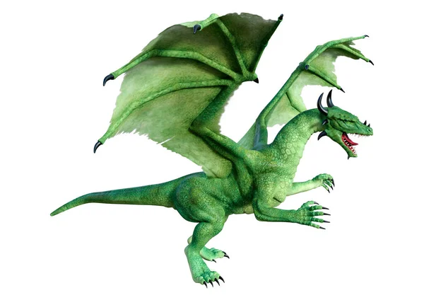 Rendu Dragon Fantasme Vert Isolé Sur Fond Blanc — Photo
