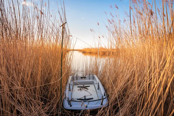 Barca Pesca Sulla Riva Del Fiume — Foto Stock