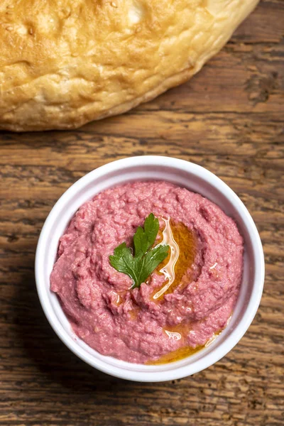 Humus Arabic Răspândit Pâine — Fotografie, imagine de stoc