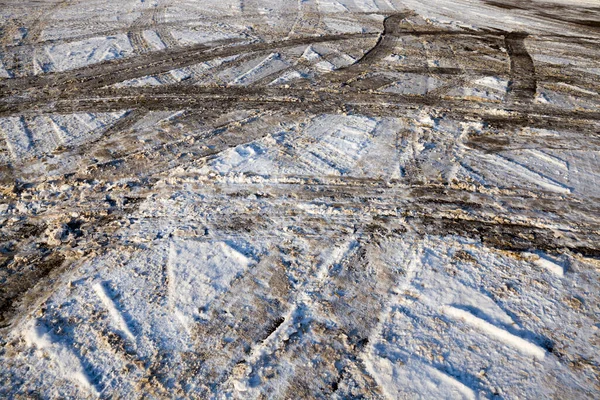 Carretera Con Rastros Ruedas Transporte Nieve Invierno Calle — Foto de Stock