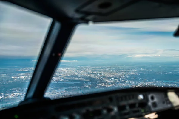 Vista Capitão Durante Voo Perto Cidade Berlim Com Uma Vista — Fotografia de Stock