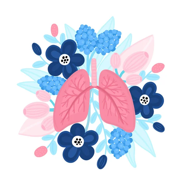 Wektor Zdrowe Płuca Kwiaty Ilustracja Etykiety Reklamy Medycyny Płucnej Plakatu — Zdjęcie stockowe