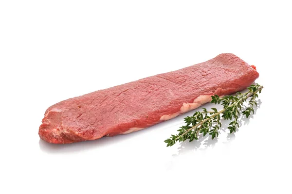 Lammfilékött Rått Med Timjan Vitt Isolerat — Stockfoto