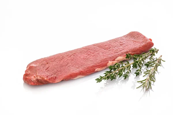 Viande Filet Agneau Crue Thym Romarin Blanc Isolé — Photo