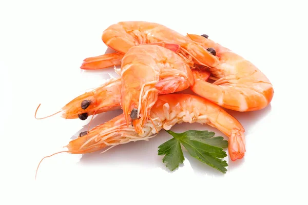 Crevettes Langostinos Camarones Montón Blanco Aislado — Foto de Stock