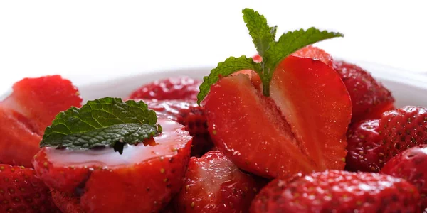 Fragole Fresche Con Foglie Menta — Foto Stock