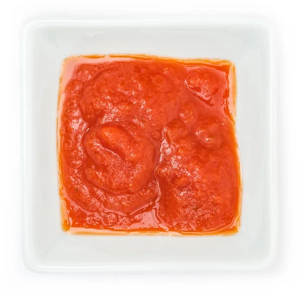 Surowy Czerwony Sos Pomidorowy Przesiewany Misce Górnej Części Widoku — Zdjęcie stockowe
