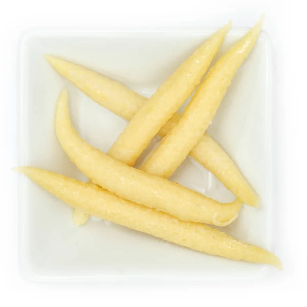 Swabian Finger Noodles White Square Bowl Top View — Stock Photo, Image