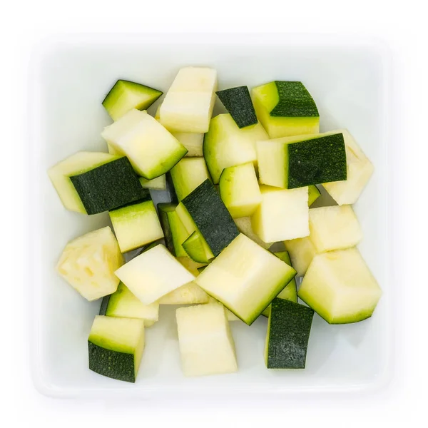 Raw Pieces Courgette White Bowl Top View — Stock Photo, Image