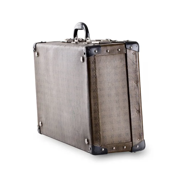 Standing Angle Checkered Old Suitcase Isolated White Background — Stock Photo, Image