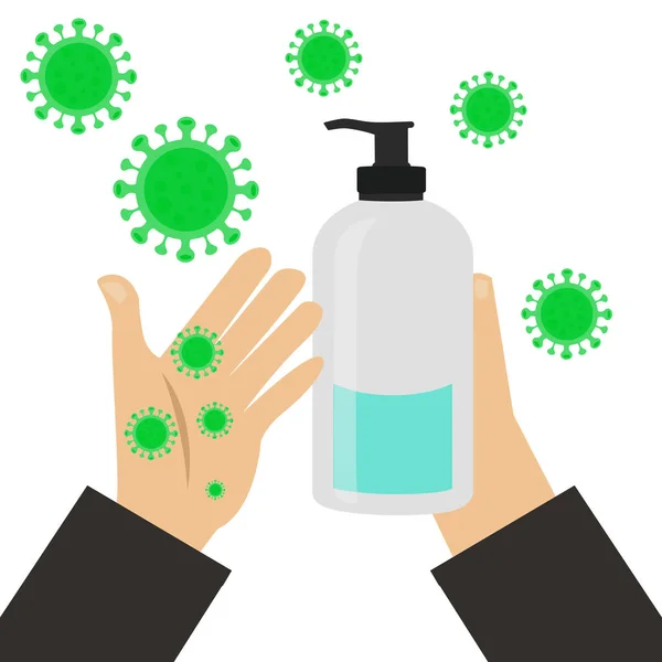 酒精凝胶清洁剂洗手病毒卫生绿色插图 — 图库照片