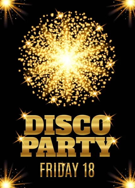 Disco Party Poszter Sablon Ragyogó Arany Részecskéket Vektorillusztráció — Stock Fotó