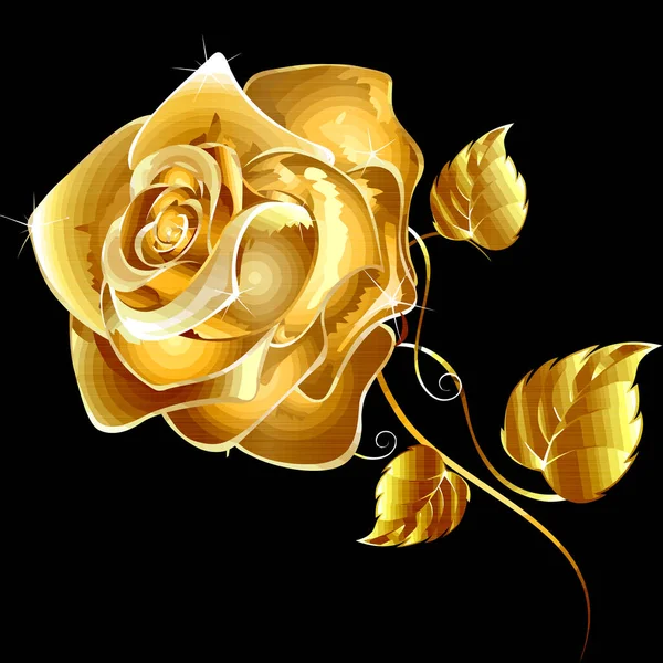 黑色背景上有蝴蝶结的美丽的金色玫瑰 — 图库照片