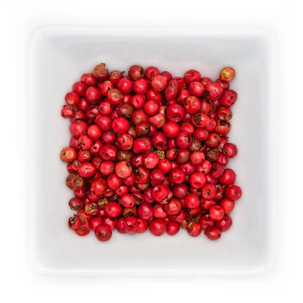 Red Peppercorns Bowl White Background — Stock Photo, Image
