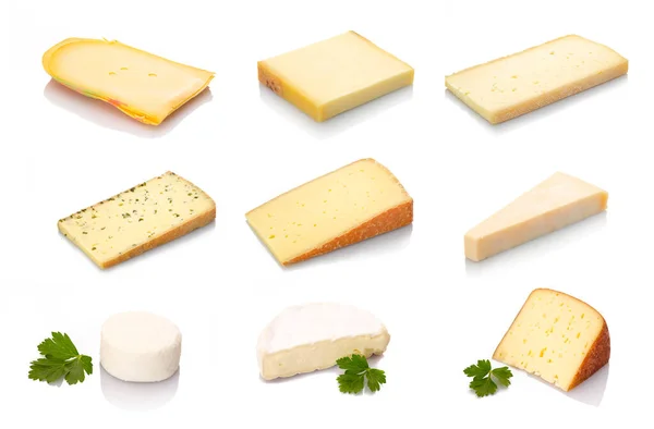 Set Different Types Cheese Isolated White Background — Stock Photo, Image