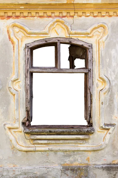 Оконная Рама Старинным Декором Декоративной Сельской Изношенной Стареющей Стене — стоковое фото