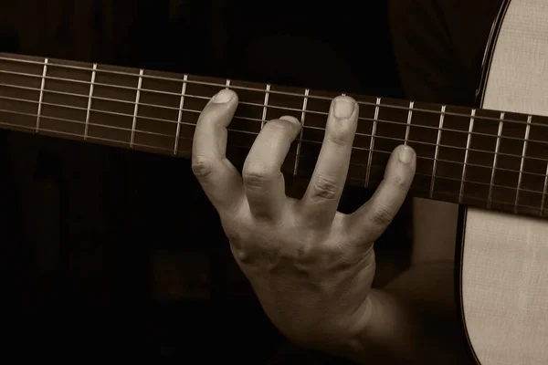 Acoustic Guitar Player Performing Guitariste Jouant Dans Studio Musique — Photo