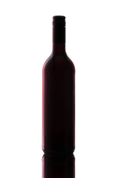 Μαύρο Κόκκινο Κρασί Μπουκάλι Στο Πίσω Φως Λευκό Απομονωμένο — Φωτογραφία Αρχείου