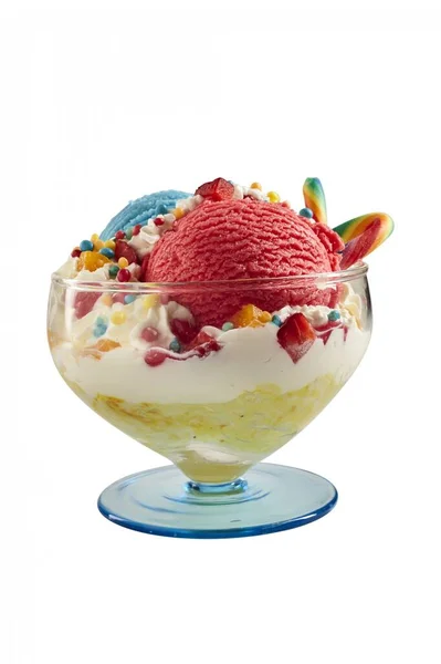 Морозиво Скляній Мисці Білому Фоні — стокове фото