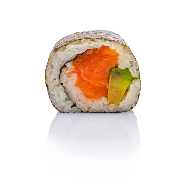 Futomaki Sushk Com Salmão Abacate Branco Isolado — Fotografia de Stock