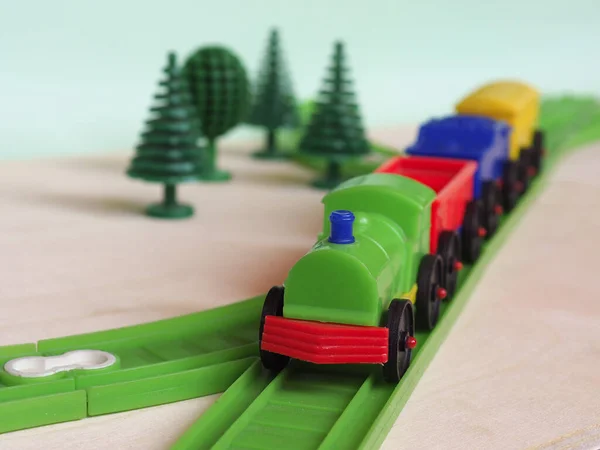 Modelleisenbahn Und Eisenbahn Aus Kunststoff Selektiver Fokus — Stockfoto