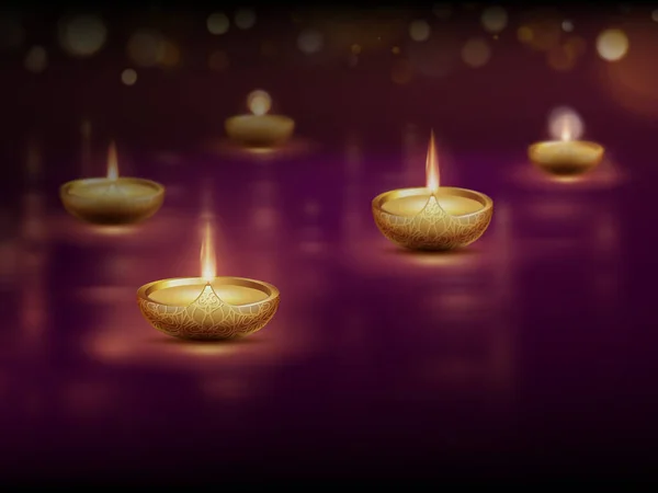 Mutlu Diwali Ler Yanan Diya Yağı Lambalarının Olduğu Poster Şablonu — Stok fotoğraf