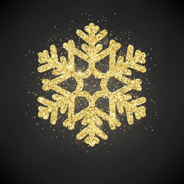 Sparkling Glitter Covered Gold Snowflake Invitation Happy New Year Christmas — Stock Photo, Image