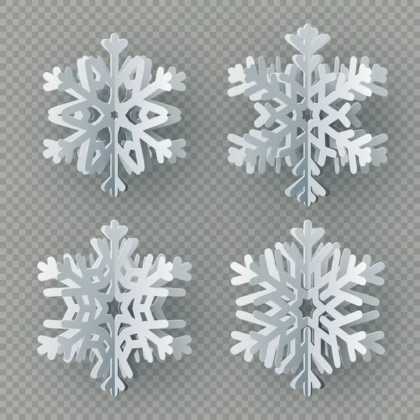 一套九种不同的纸雪花 从透明背景上隔离的纸上剪下来 圣诞快乐 新年冬季主题装饰对象 Eps10 矢量文件 — 图库照片