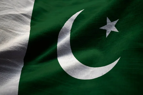 Closeup Ruffled Pakistan Flag Pakistan Flag Blowing Wind — Stock Photo, Image