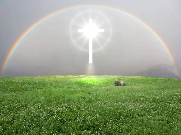 Croix Catholique Phénomène Lumineux Dans Ciel — Photo