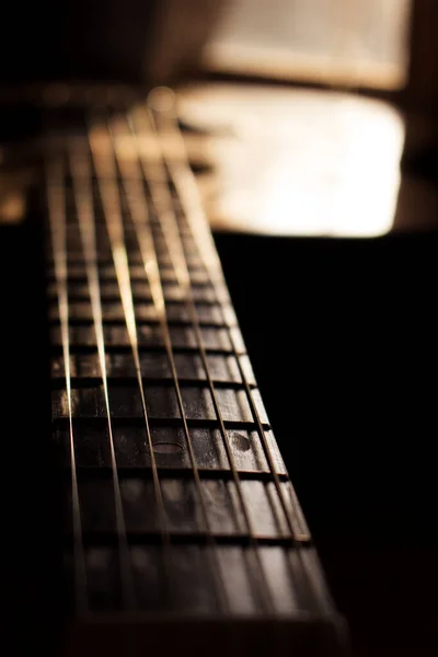 Guitarra Acústica Music Studio Close Brillado Por Sol Hora Dorada —  Fotos de Stock