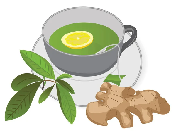 Eine Tasse Grüner Tee Mit Ingwer Und Zitrone Ein Tee — Stockfoto