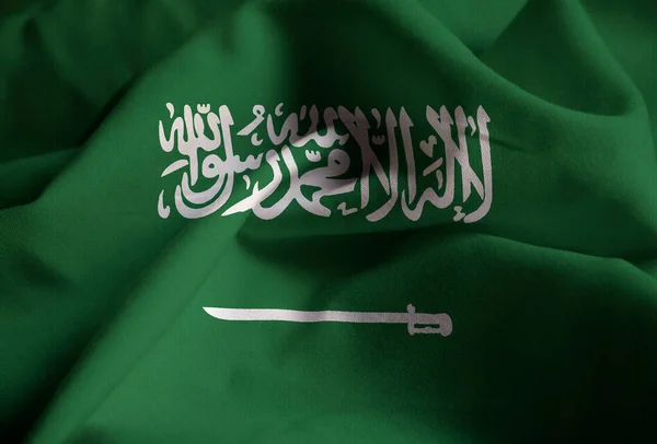 Nahaufnahme Der Gerafften Saudi Arabischen Flagge Saudi Arabische Flagge Weht — Stockfoto