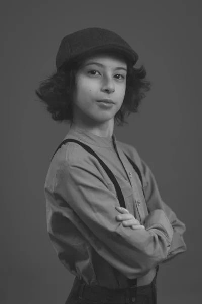 Portrait Boy Cap Black White — Stock Photo, Image