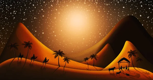 Julkrubba Med Tre Vise Män Magi Kommer Att Träffa Jesusbarnet — Stockfoto