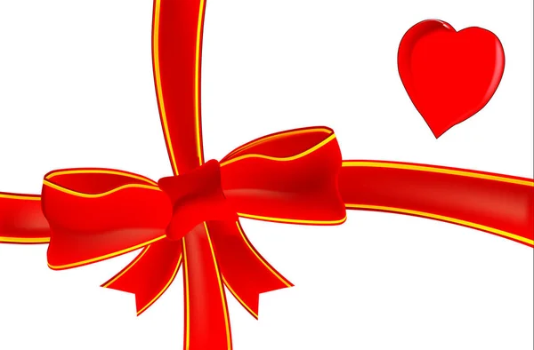 Red Bow Ribbon Heart White Background — Stock Photo, Image