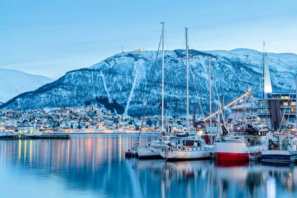 Tromso Kikötő Télen Norvégiában — Stock Fotó