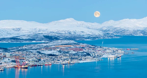 Вид Воздуха Тромсо Полнолуние Зимой Норвегия — стоковое фото