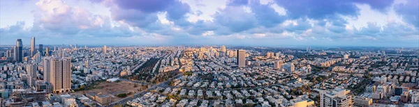 Légi Felvétel Tel Aviv Givatayim Ramat Gan Lakóövezet Naplementekor Panoráma — Stock Fotó
